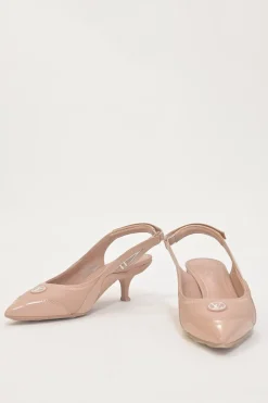 Blush technical fabric and patent leather Archlight pointed-toe slingback court pumps