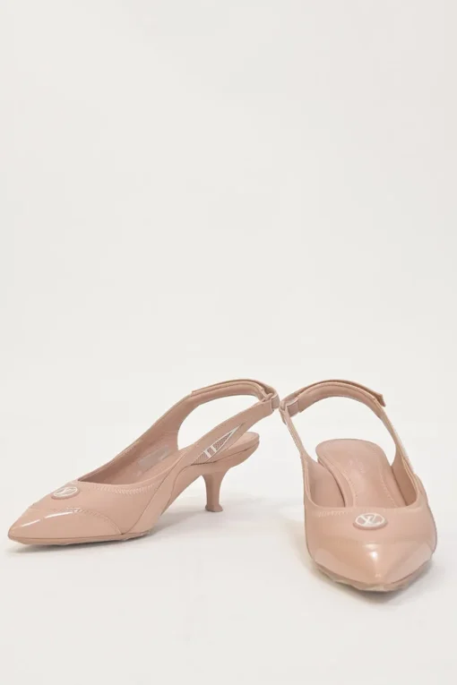 Blush technical fabric and patent leather Archlight pointed-toe slingback court pumps