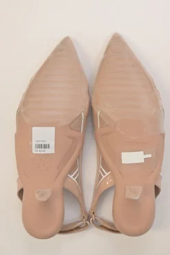 Blush technical fabric and patent leather Archlight pointed-toe slingback court pumps