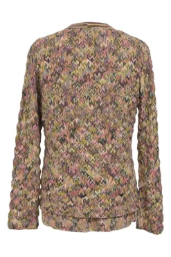 Blush wool-blend abstract knit twin set featuring crewneck tank top and button-front cardigan
