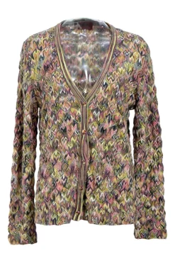 Blush wool-blend abstract knit twin set featuring crewneck tank top and button-front cardigan