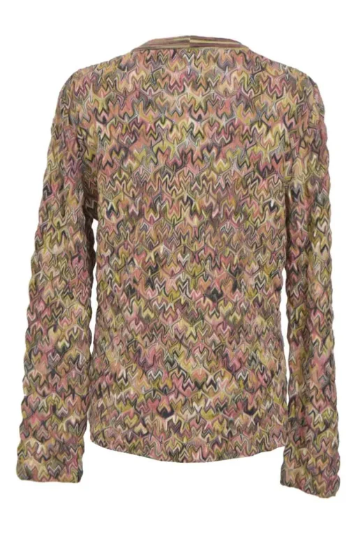 Blush wool-blend abstract knit twin set featuring crewneck tank top and button-front cardigan