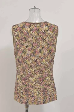 Blush wool-blend abstract knit twin set featuring crewneck tank top and button-front cardigan