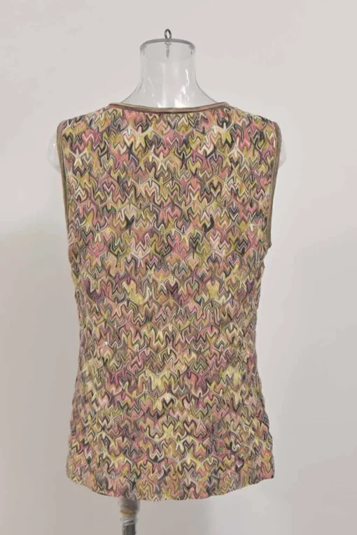 Blush wool-blend abstract knit twin set featuring crewneck tank top and button-front cardigan