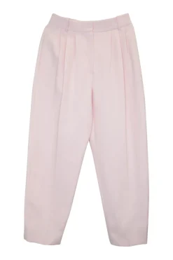 Blush wool-silk blend high-rise pleated crop tapered leg trousers