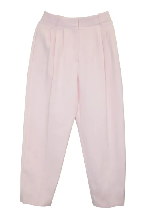 Blush wool-silk blend high-rise pleated crop tapered leg trousers