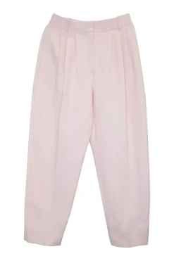 Blush wool-silk blend high-rise pleated crop tapered leg trousers