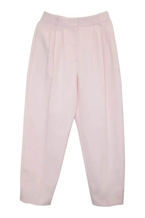 Blush wool-silk blend high-rise pleated crop tapered leg trousers