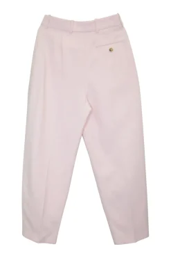 Blush wool-silk blend high-rise pleated crop tapered leg trousers