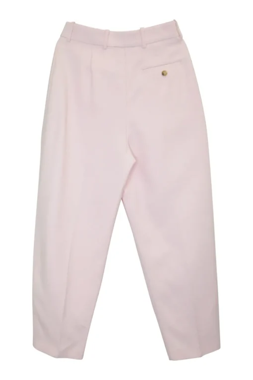 Blush wool-silk blend high-rise pleated crop tapered leg trousers