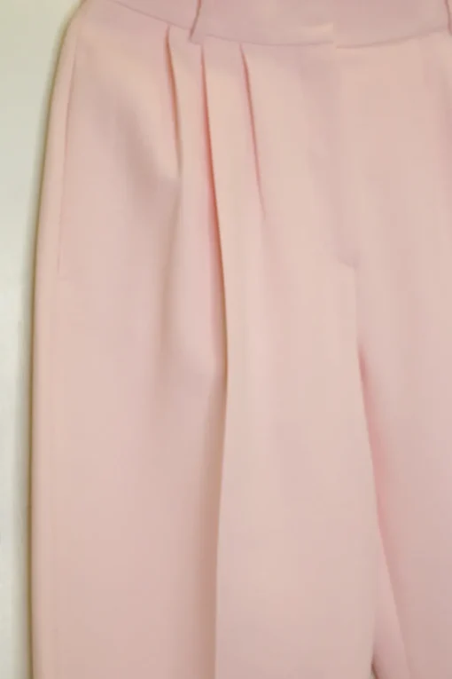 Blush wool-silk blend high-rise pleated crop tapered leg trousers
