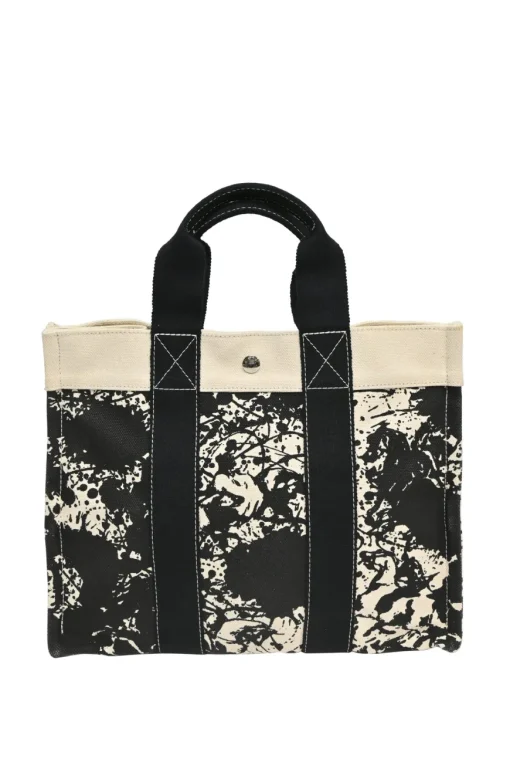 Bora Bora black and ecru printed canvas tote bag featuring Cheval Surprise motif