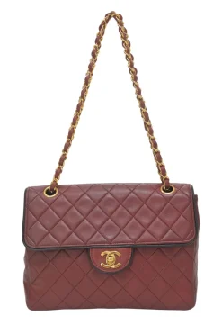 Bordeaux matelassé lambskin CC flap shoulder bag with with 24-karat gold-plated hardware