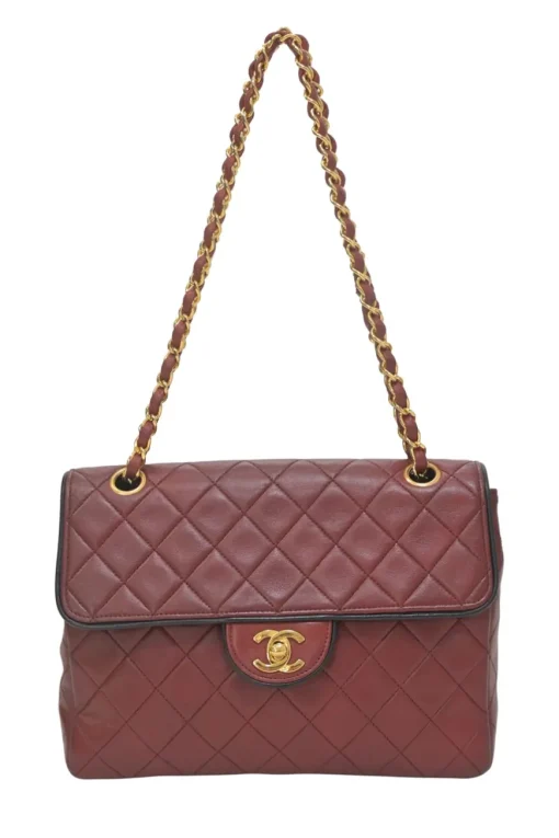Bordeaux matelassé lambskin CC flap shoulder bag with with 24-karat gold-plated hardware