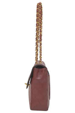 Bordeaux matelassé lambskin CC flap shoulder bag with with 24-karat gold-plated hardware