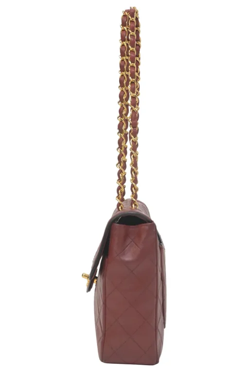 Bordeaux matelassé lambskin CC flap shoulder bag with with 24-karat gold-plated hardware
