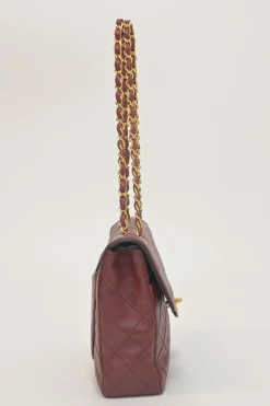 Bordeaux matelassé lambskin CC flap shoulder bag with with 24-karat gold-plated hardware
