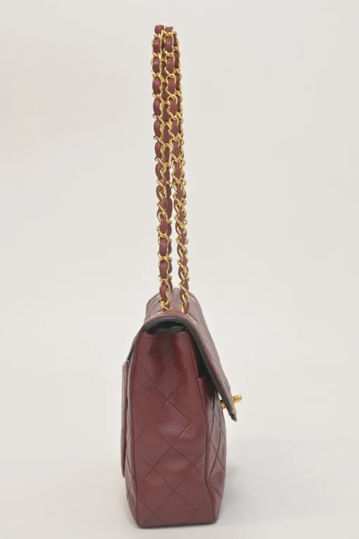 Bordeaux matelassé lambskin CC flap shoulder bag with with 24-karat gold-plated hardware