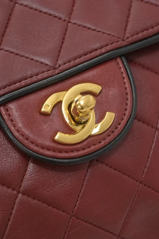 Bordeaux matelassé lambskin CC flap shoulder bag with with 24-karat gold-plated hardware