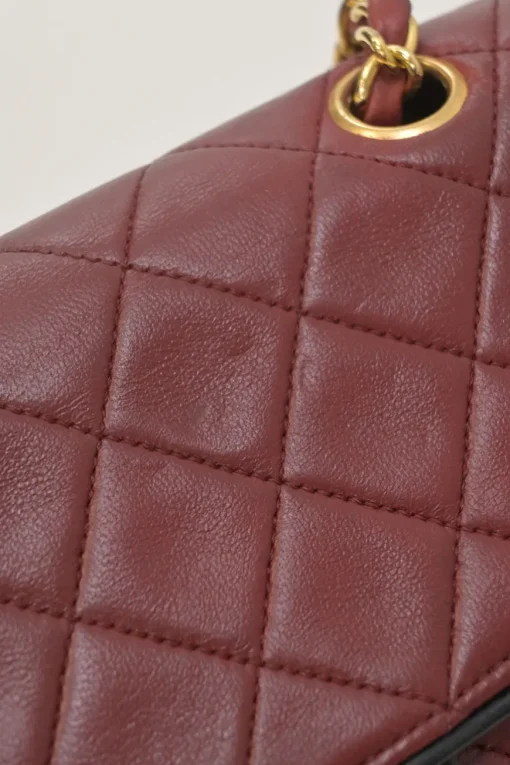 Bordeaux matelassé lambskin CC flap shoulder bag with with 24-karat gold-plated hardware