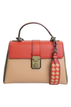 Bottega Veneta red and beige Piazza leather handbag