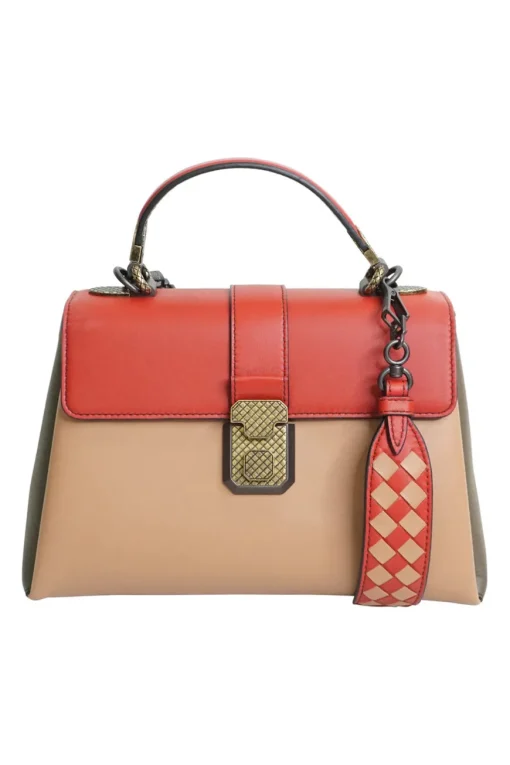 Bottega Veneta red and beige Piazza leather handbag