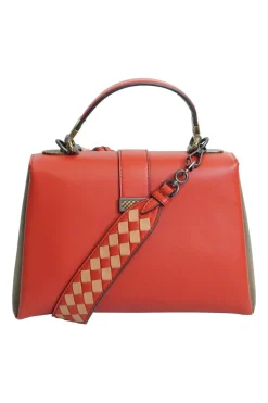 Bottega Veneta red and beige Piazza leather handbag