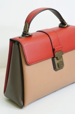 Bottega Veneta red and beige Piazza leather handbag
