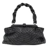 Bottega Veneta soft top handle bag in black python leather, stitching details and with a woven single handle