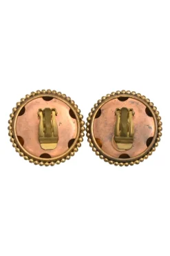 Brass and oil spill seed-beaded dome clip-on earrings
