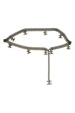 Brass chainlink drop-waist charm belt with hook fastening
