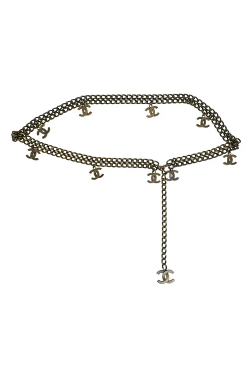 Brass chainlink drop-waist charm belt with hook fastening