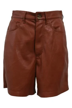 Brick brown polyester-blend faux leather high-rise shorts