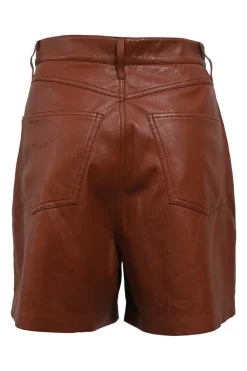 Brick brown polyester-blend faux leather high-rise shorts
