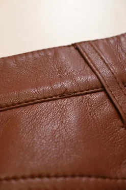 Brick brown polyester-blend faux leather high-rise shorts