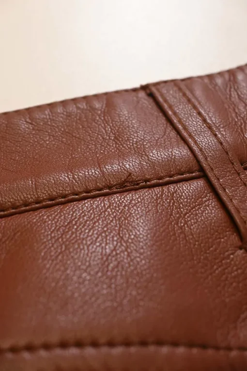 Brick brown polyester-blend faux leather high-rise shorts