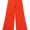 Bright coral red cotton denim high-rise flared jeans