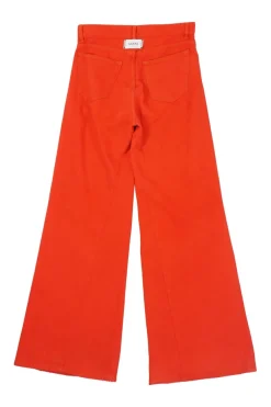 Bright coral red cotton denim high-rise flared jeans
