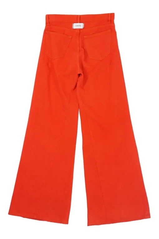 Bright coral red cotton denim high-rise flared jeans