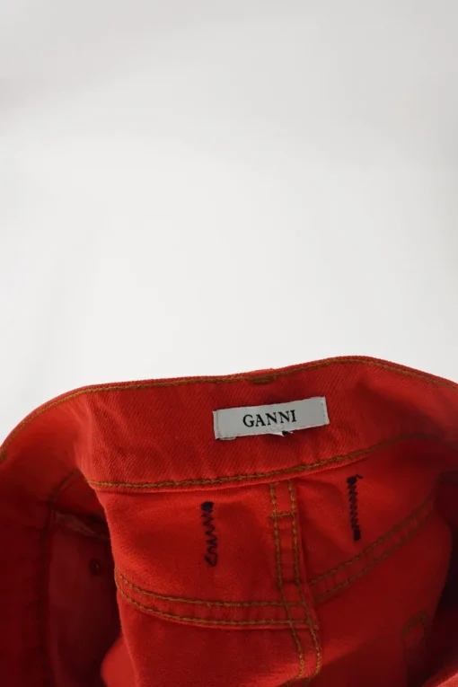 Bright coral red cotton denim high-rise flared jeans