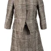 Bronze elbow length button down silk jacket with high waist mini skirt