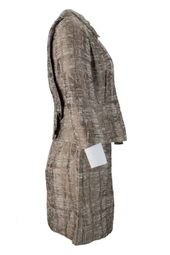 Bronze elbow length button down silk jacket with high waist mini skirt