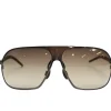 Brown acetate and metal oversized gradient flat bridge aviator sunglasses