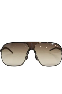 Brown acetate and metal oversized gradient flat bridge aviator sunglasses