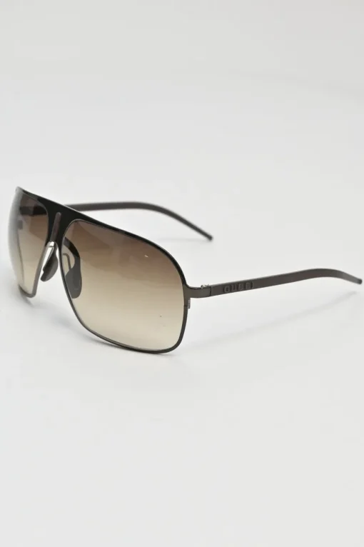 Brown acetate and metal oversized gradient flat bridge aviator sunglasses