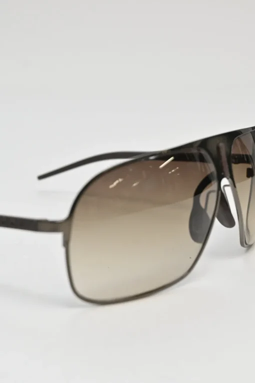 Brown acetate and metal oversized gradient flat bridge aviator sunglasses