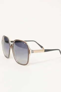 Brown acetate and tinted polycarbonate oversized square sunglasses