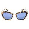 Brown acetate tortoiseshell and blue tinted polycarbonate geometric cat-eye oversized sunglasses