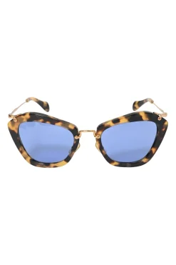 Brown acetate tortoiseshell and blue tinted polycarbonate geometric cat-eye oversized sunglasses