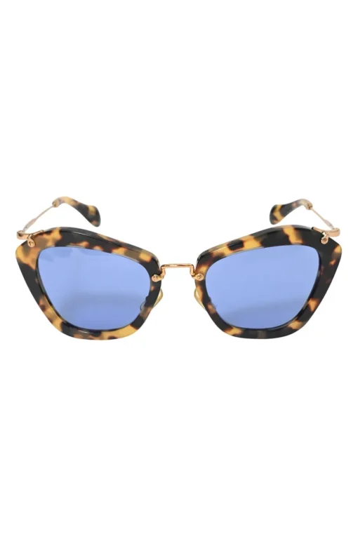 Brown acetate tortoiseshell and blue tinted polycarbonate geometric cat-eye oversized sunglasses